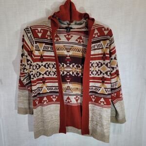 Wrangler Retro Cardigan Womens Medium Red Sweater Knit Western Aztec Southwest